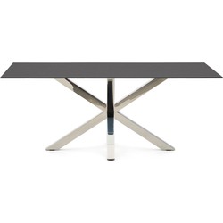 Kave Home - Argo tafel met glas in zwart en stalen poten 200 x 100 cm