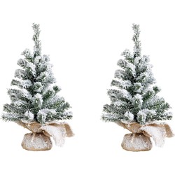 2x stuks kunstboom/kunst kerstboom groen met sneeuw 45 cm - Kunstkerstboom