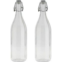 Bormioli rocco waterfles beugeldop - 2x - helder transparant - 1000 ml - Drinkflessen
