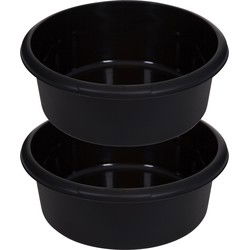 Set van 2x afwasteil/afwasbak - 8 liter - zwart - 34 x 34 x 13 cm - Afwasbak