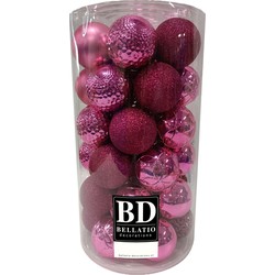 37x stuks kunststof kerstballen fuchsia roze 6 cm inclusief kerstbalhaakjes - Kerstbal