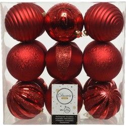 18x stuks kunststof kerstballen rood 8 cm met luxe afwerking - Kerstbal