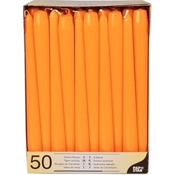 Papstar Dinerkaarsen/kandelaarkaarsen - 50x stuks - Oranje - 25 cm - Dinerkaarsen