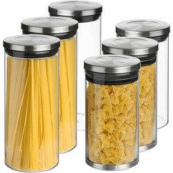 Set van 6x keuken voorraadbussen/potten glas RVS deksel - 2 formaten - Voorraadpot