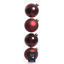 Tube met 4x donkerrode kerstballen van glas 10 cm glans en mat - Kerstbal