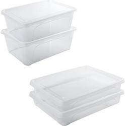 4x Voedsel plastic bewaarbakjes laag 1,5 en hoog2 liter transparant - Vershoudbakjes