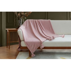 Amelie Home - Milky Powder Pluche Deken Met Kwastjes - Oud roze - 150x200 cm