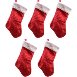 5x Pluche kerstsokken 40 cm rood/wit - Kerstsokken