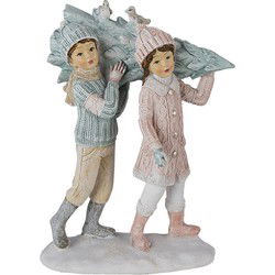 Clayre & Eef Beeld Kinderen Groen Roze Kunststof