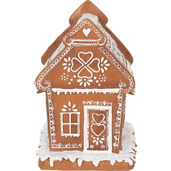 Clayre & Eef Kerstdecoratie met LED-verlichting Huis 17 cm Bruin Polyresin Peperkoekhuisje