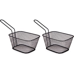 Set van 6x stuks zwarte patat/snack serveermandjes/frietmandjes 23 x 11.5 x 7.5 cm - Serveerschalen