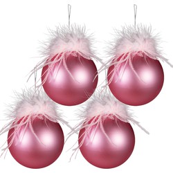 Clayre & Eef Kerstbal Set van 4  Ø 10 cm Roze Glas Kerstboomversiering