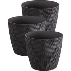 Prosperplast Plantenpot - 3x - antraciet - kunststof - D19 x H17 cm - Plantenpotten