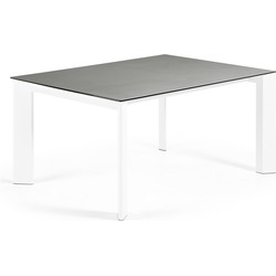 Kave Home - Axis uitschuifbare tafel porselein met Hydra Plomo afwerking en witte poten 160 (220) cm