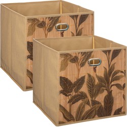 5Five Opbergmand/kastmand - 2x - 29L - linnen/bamboe - 31 x 31 x 31 cm - Opbergmanden
