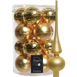 Decoris kerstballen 16x stuks 8 cm incl. piek mat goud - glas - Kerstbal