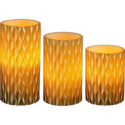 Mica Decorations LED kaarsen/stompkaarsen - 3x st- goud -10/12.5/15 cm - LED kaarsen