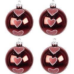 Clayre & Eef Kerstbal Set van 4  Ø 8 cm Rood Glas Kerstdecoratie