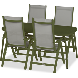 Lanterfant® Tuinset - Tafel en 4 stoelen - Oscar en Monika - Mosgroen
