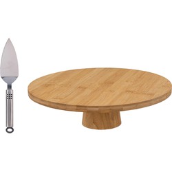 5Five taart/gebak serveerschaal - met taartschep - bamboe hout - 28 x 8 cm - presentatie schaal - Serveerschalen