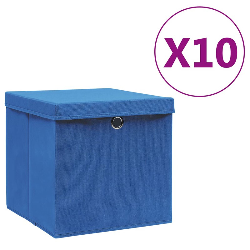 Prolenta Premium Opbergboxen met deksels 10 st 28x28x28 cm blauw - 