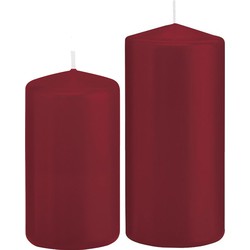 Stompkaarsen set van 6x stuks bordeaux rood 12 en 15 cm - Stompkaarsen