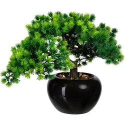 Kopu® Kunstplant Bonsai Lariks 26 cm met zwarte Pot - Bonsai boompje