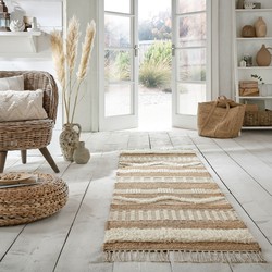 Loper - Medina Modern Jute - Laagpolig - Naturel / Crème 60X230 Cm - 60 X 230 CM