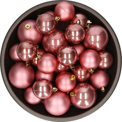 Kerstversiering kunststof kerstballen oud roze 6-8-10 cm pakket van 22x stuks - Kerstbal