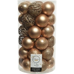 37x stuks kunststof kerstballen toffee bruin 6 cm glans/mat/glitter mix - Kerstbal
