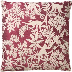 Dutch Decor ABU - Sierkussen 45x45 cm - Merlot - rood - wit - aapjes - bladeren - botanisch - Dutch Decor