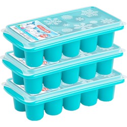 3x stuks Trays met dikke ronde blokken ijsblokjes/ijsklontjes vormpjes 10 vakjes kunststof blauw - IJsblokjesvormen