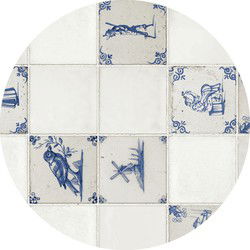 Bellatio Tafelzeil - Delfts blauwe tegel print - rond - 160 cm - Tafelzeilen