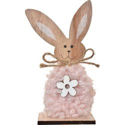 Clayre & Eef Decoratie Beeld Konijn Bruin Roze Hout