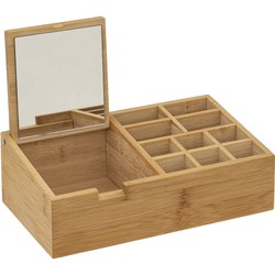 Make-up/nagellak organizer 11 vakken met spiegel rechthoek 24,5 x 8 cm van bamboe - Make-up dozen