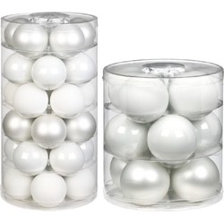 32x stuks glazen kerstballen wit 6 en 8 cm glans en mat - Kerstbal