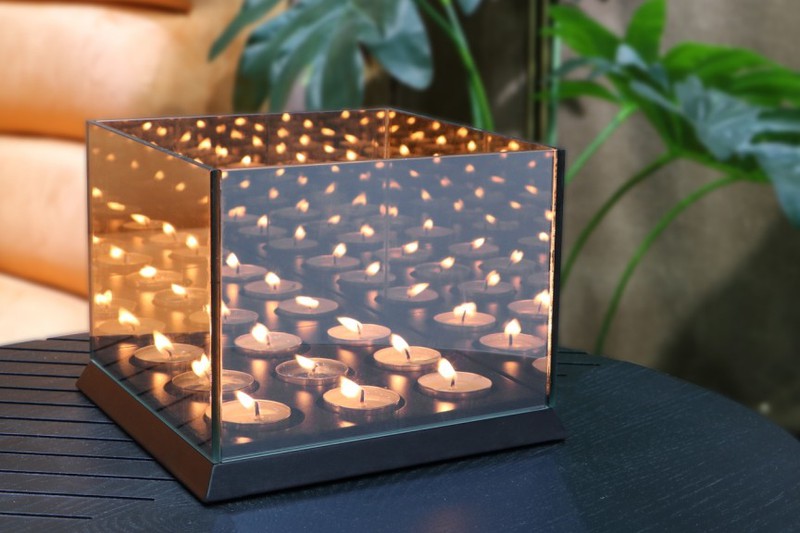 Candle lights mirror glass - zwart - 9 kaarsjes - 