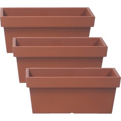 3x stuks stevige terras/balkon plantenbakken/bloembakken kunststof 38 x 18 x 16 cm terra cotta - Plantenpotten