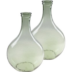 Set van 2x stuks flessen bloemenvaas/vazen van glas in het groen H34 x D21.5/11 cm - Vazen