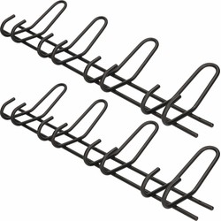 2x Zwarte garderobekapstokken / jashaken / wandkapstokken metalen kapstok met 4x dubbele brede haak 16 x 53 cm - Kapstokhaken