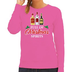 Bellatio Decorations Foute kersttrui/sweater voor dames - drank humor - roze - Christmas spirits XL - kerst truien