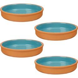 4x stuks tapas/hapjes serveren/oven schaal terracotta/blauw 23 x 4 cm - Snack en tapasschalen