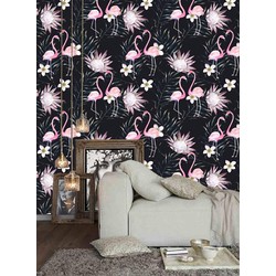 Zelfklevend behang Flamingo zwart 122x275 cm