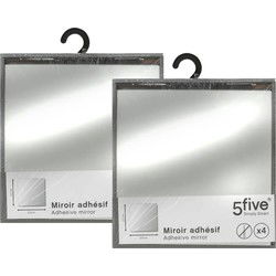 5Five Plak spiegels tegels - 8x stuks - glas - zelfklevend - 20 x 20 cm - vierkantjes - muur/deur/wand - Spiegels
