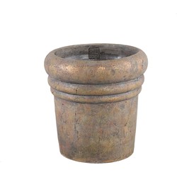 PTMD Helena Brown cement pot round rustic gold finishXL