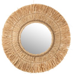 J-line - Spiegel Hangend Rond Riet Raffia Naturel - 61.5x61.5x2.5cm