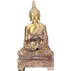 Boeddha beeldje - goud - met theelichthouder - 18 cm - polystone - Beeldjes