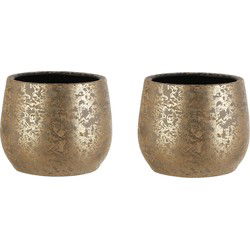 Mica Decorations Bloempot - 2x - goudkleurig - keramiek - 25 x 20 cm - Plantenpotten