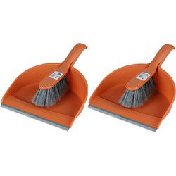 Urban Living Stoffer en blik set - 2x - oranje - zachte borstel - kunststof - 32 x 22 cm - Stoffer en blik
