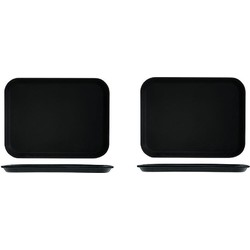 Kunststof dienblad/serveerblad - 2x - zwart - met antislip - 30 x 41 cm - Dienbladen